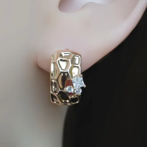 Серьги бижутерия с фианитом, позолота 18 карат