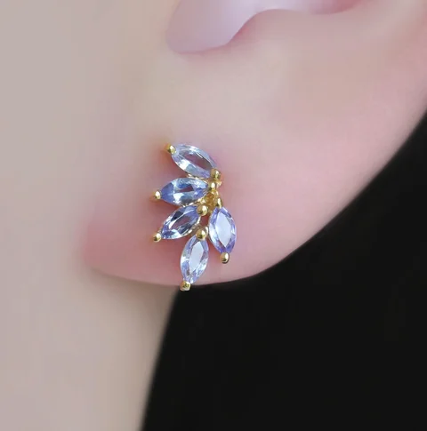 Серьги серебро 925 танзанит позолота