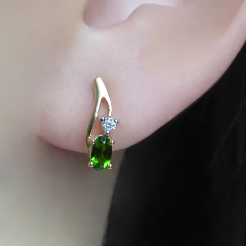Серьги, серебро 925, хромдиопсид, фианит, позолота