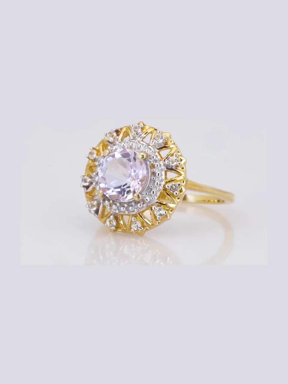 Uzuk Kumush 925 Ametist Rose de France Braziliya topazi (Tilla yugurtirilgan), rasm 6