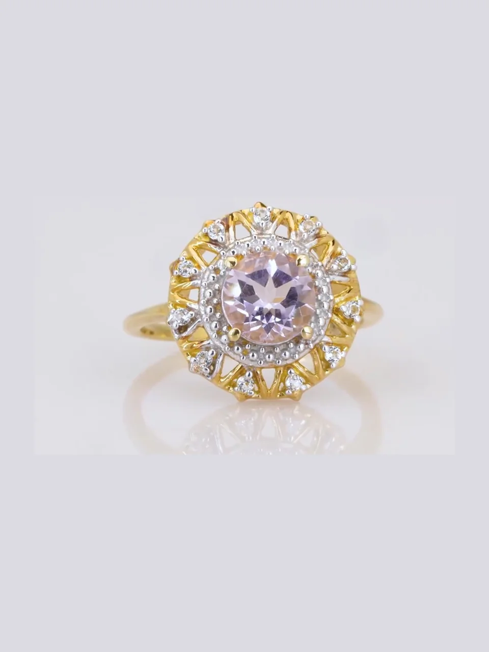 Uzuk Kumush 925 Ametist Rose de France Braziliya topazi (Tilla yugurtirilgan), rasm 7