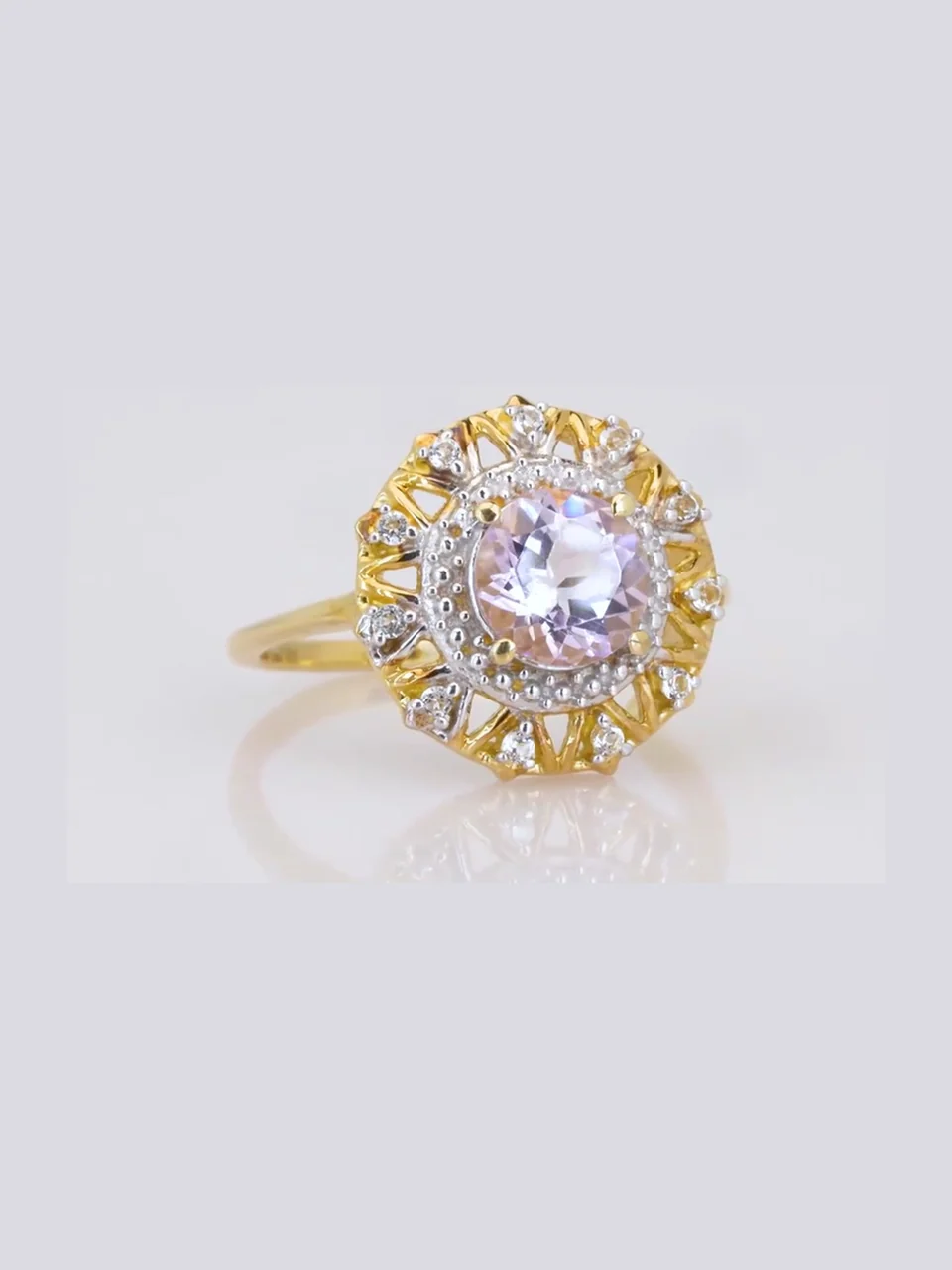 Uzuk Kumush 925 Ametist Rose de France Braziliya topazi (Tilla yugurtirilgan), rasm 8