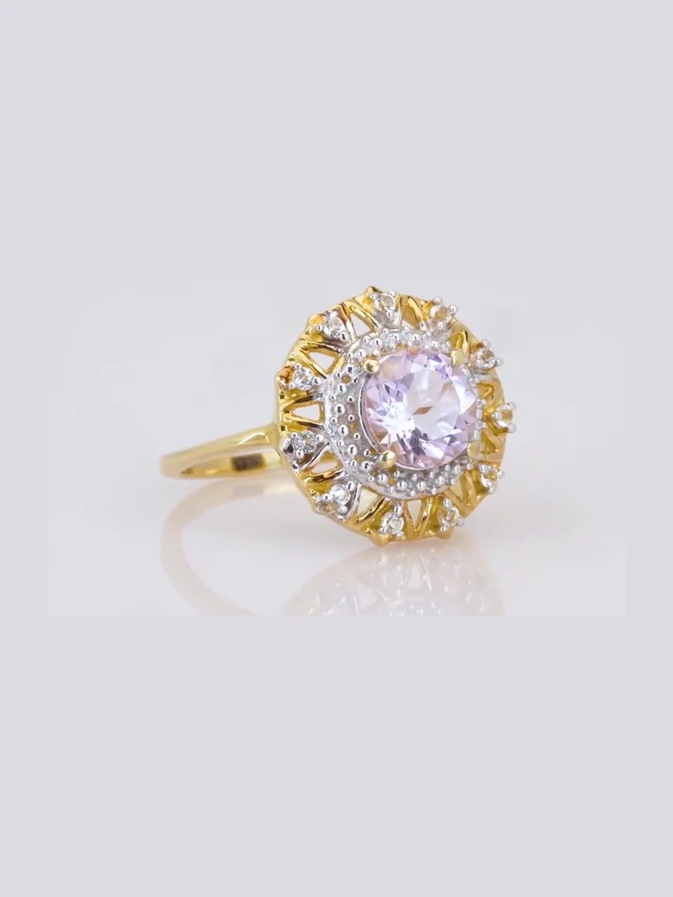 Uzuk Kumush 925 Ametist Rose de France Braziliya topazi (Tilla yugurtirilgan), rasm 9