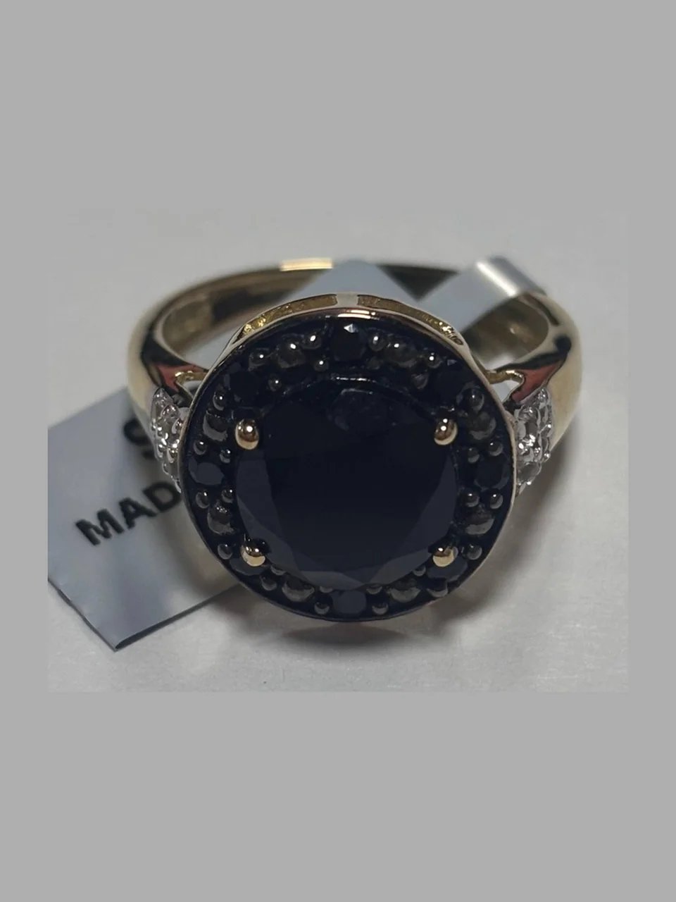 Uzuk Kumush 925 Gorno-Badaxshon qora spinel Braziliya topazi (Tilla yugurtirilgan), rasm 2