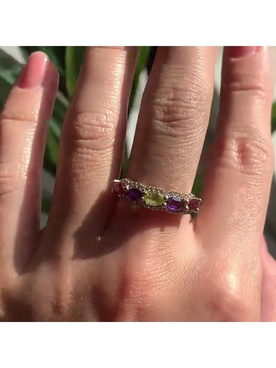 Uzuk Kumush 925 Afrika Ametisti Granat Peridot Rodolit Oq Topaz (tilla yugurtirilgan), rasm 5