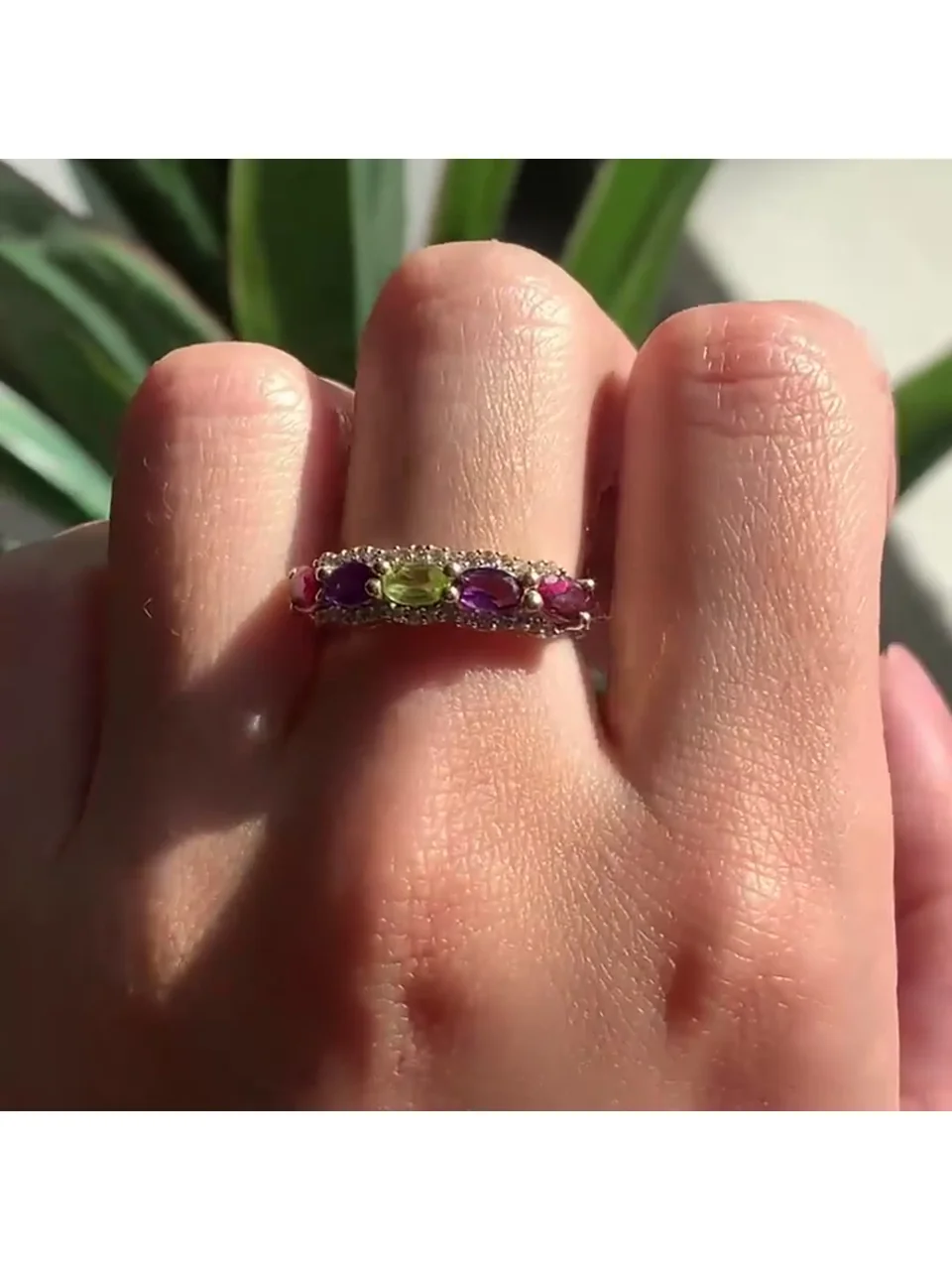 Uzuk Kumush 925 Afrika Ametisti Granat Peridot Rodolit Oq Topaz (tilla yugurtirilgan), rasm 6