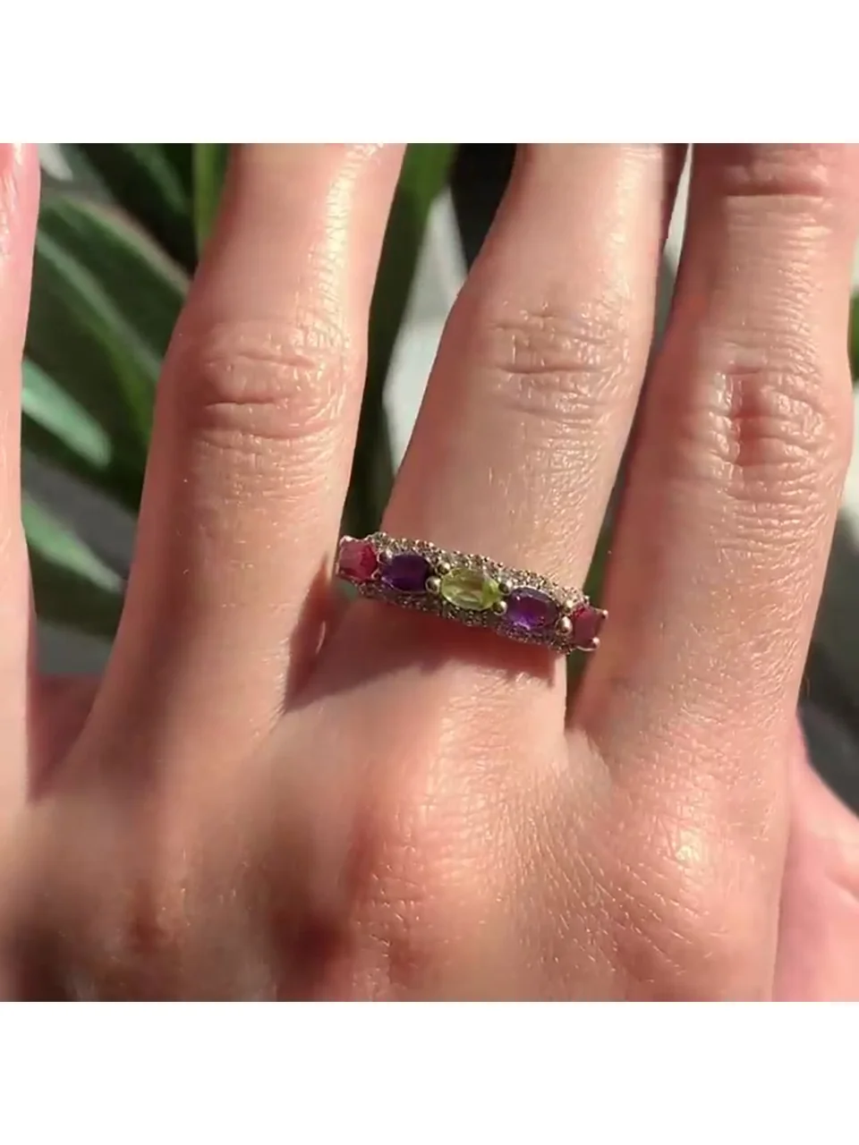 Uzuk Kumush 925 Afrika Ametisti Granat Peridot Rodolit Oq Topaz (tilla yugurtirilgan), rasm 7