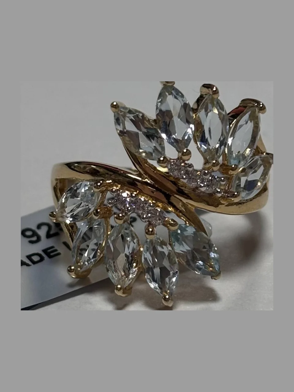 Uzuk Kumush 925 Sky Blue topaz Zirkon (Tilla yugurtirilgan), rasm 2