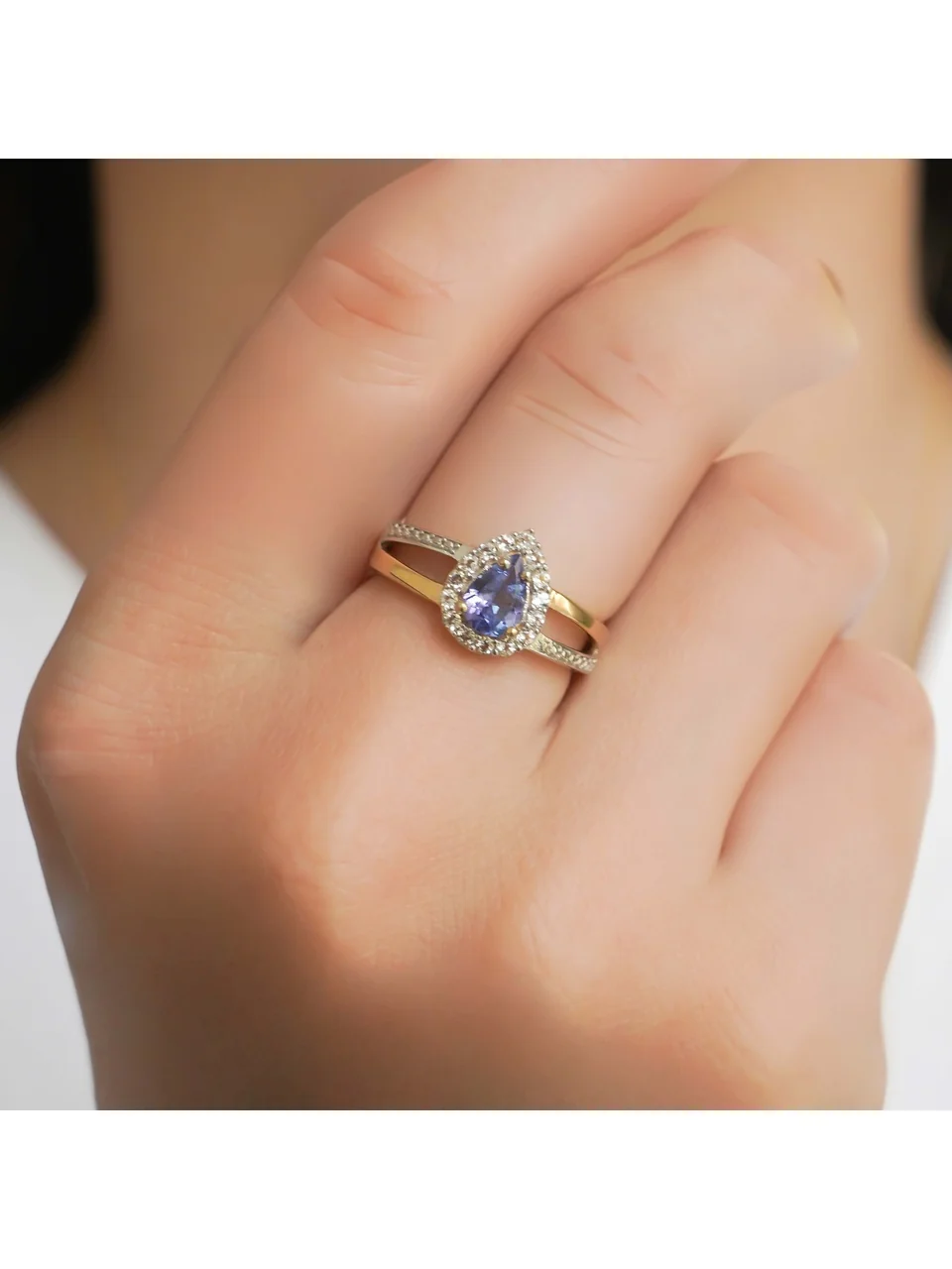 Uzuk Kumush 925 Tanzanit Oq Topaz (tilla yugurtirilgan), rasm 5