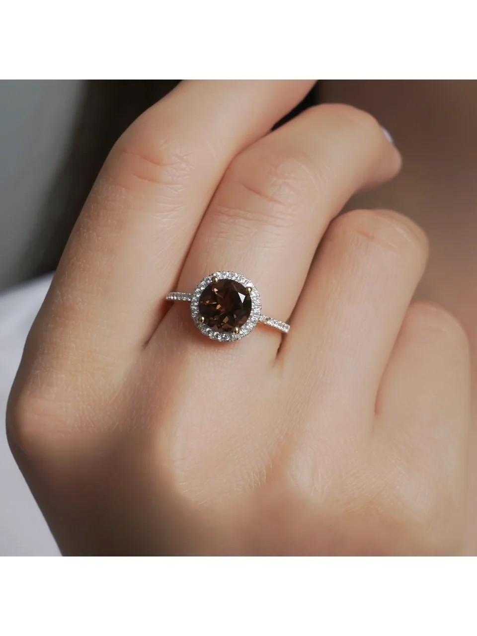Кольцо серебро 925 дымчатый кварц (позолота), фото 5