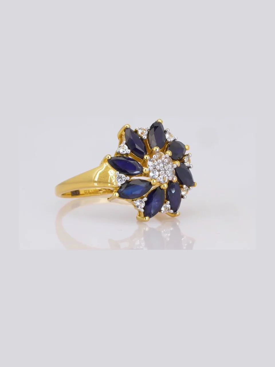 Uzuk Kumush 925 Madagaskar safir Braziliya topaz (Tilla yugurtirilgan), rasm 5