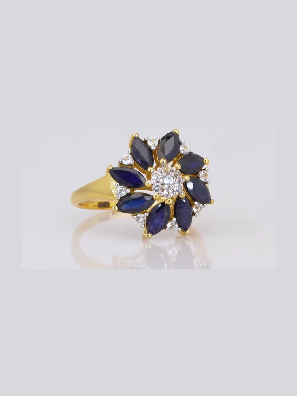Uzuk Kumush 925 Madagaskar safir Braziliya topaz (Tilla yugurtirilgan), rasm 6