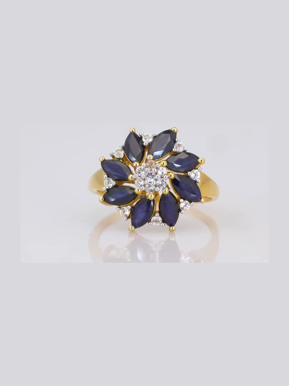 Uzuk Kumush 925 Madagaskar safir Braziliya topaz (Tilla yugurtirilgan), rasm 7