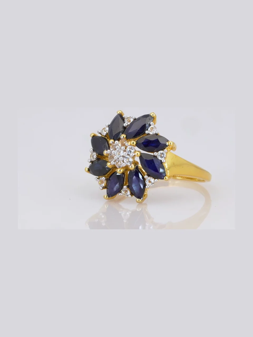 Uzuk Kumush 925 Madagaskar safir Braziliya topaz (Tilla yugurtirilgan), rasm 8