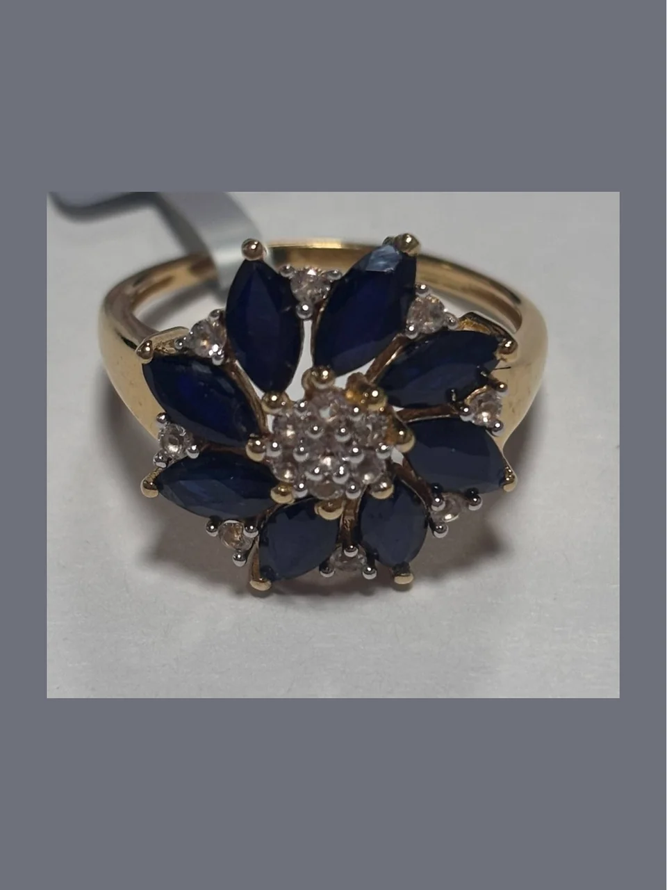 Uzuk Kumush 925 Madagaskar safir Braziliya topaz (Tilla yugurtirilgan), rasm 9
