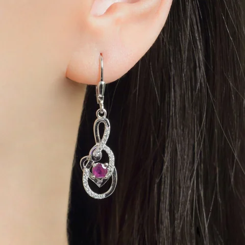Серьги из серебра 925 с рубином Лонгидо и фианитом
