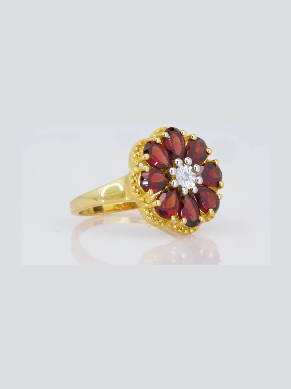 Uzuk Kumush 925 Barton granat (Tilla yugurtirilgan), rasm 7