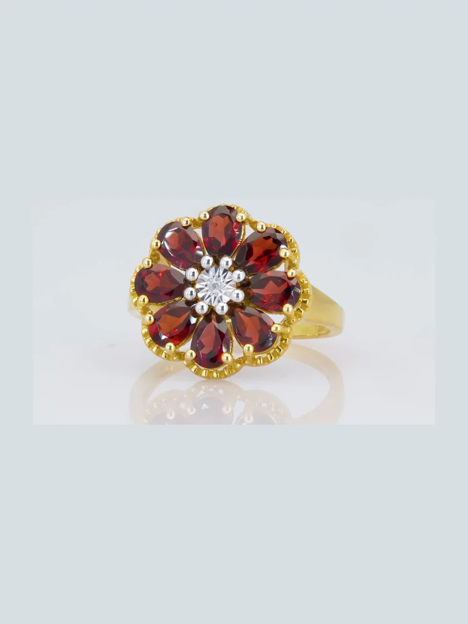Uzuk Kumush 925 Barton granat (Tilla yugurtirilgan), rasm 8