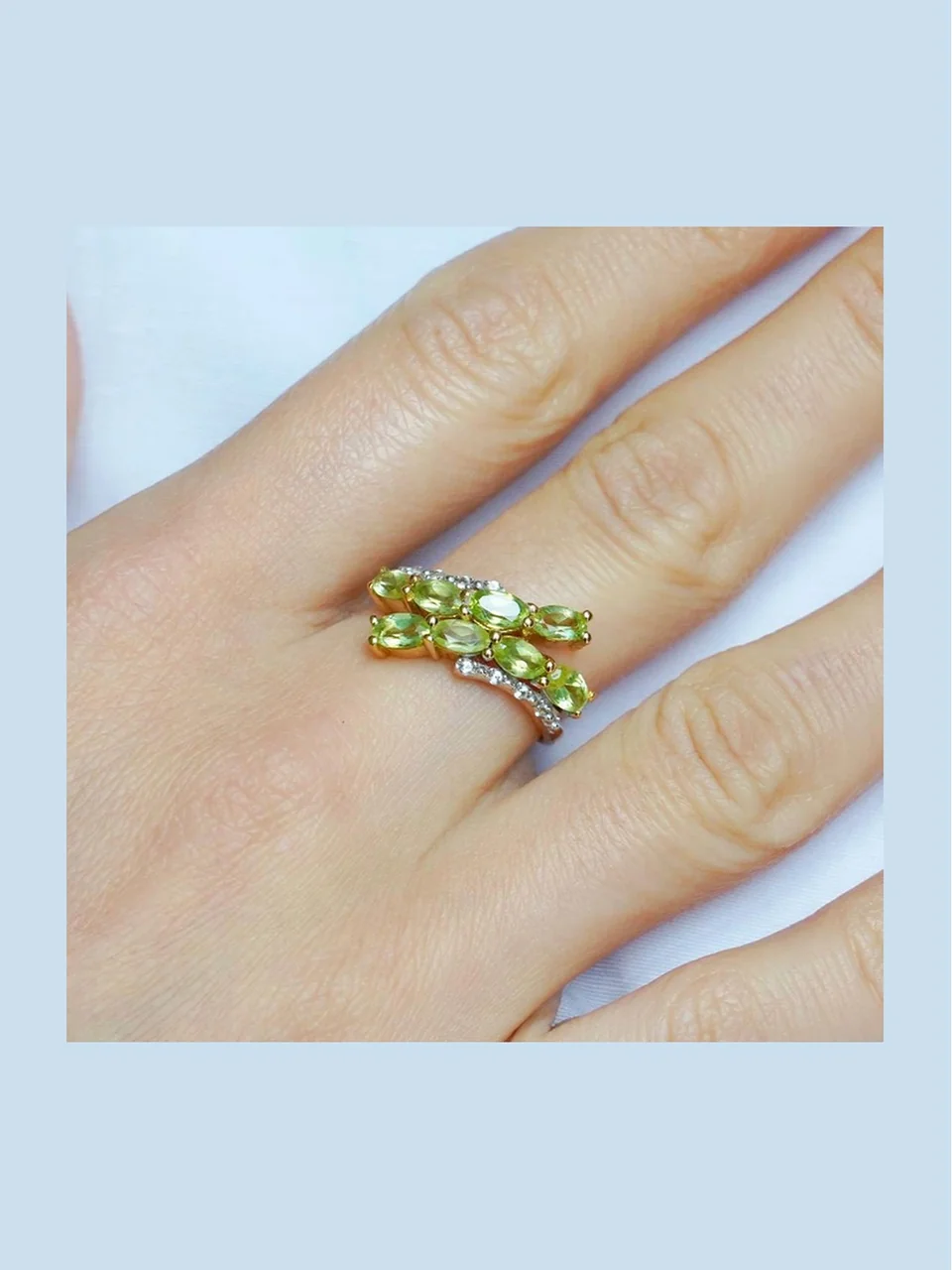 Uzuk Kumush 925 Peridot Topazi Oq (tilla yugurtirilgan), rasm 5