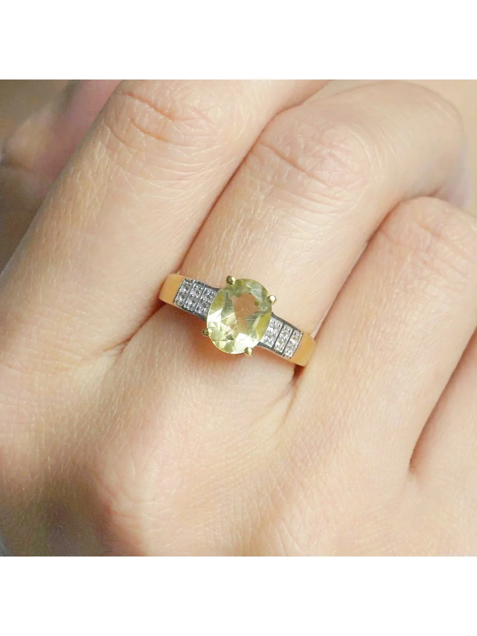 Uzuk  Kumush 925 Limon rang Topaz  Oq Topaz (tilla yugurtirilgan), rasm 5