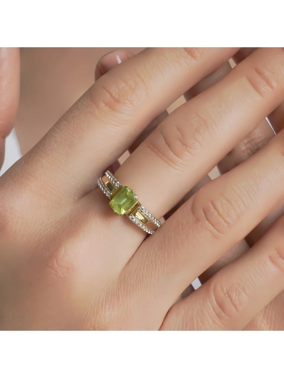 Uzuk Kumush 925 Peridot Oq Topaz (tilla yugurtirilgan), rasm 5