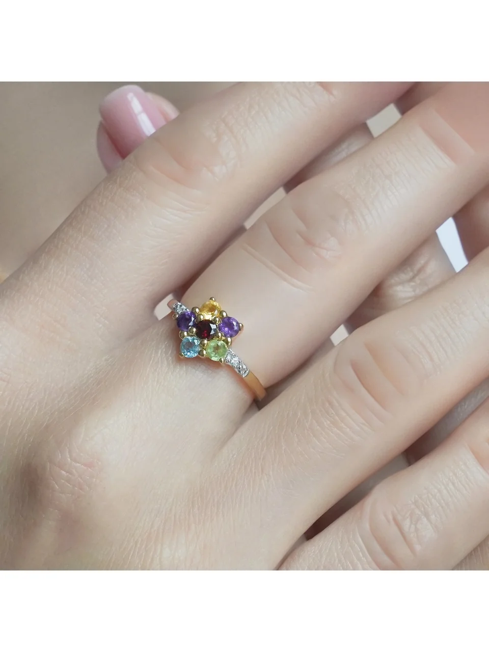 Uzuk Kumush 925 Afrika Ametisti Sitrin Granat Peridot Topaz Swiss (Tilla Yugurtirilgan), rasm 6