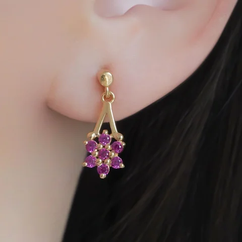 Серьги из серебра 925 с рубином линде, позолота