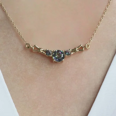 Ожерелье из серебра 925 с мистическим кварцем, позолота