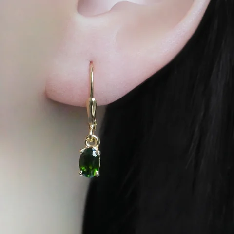 Серьги серебро 925 хромдиопсид, позолота