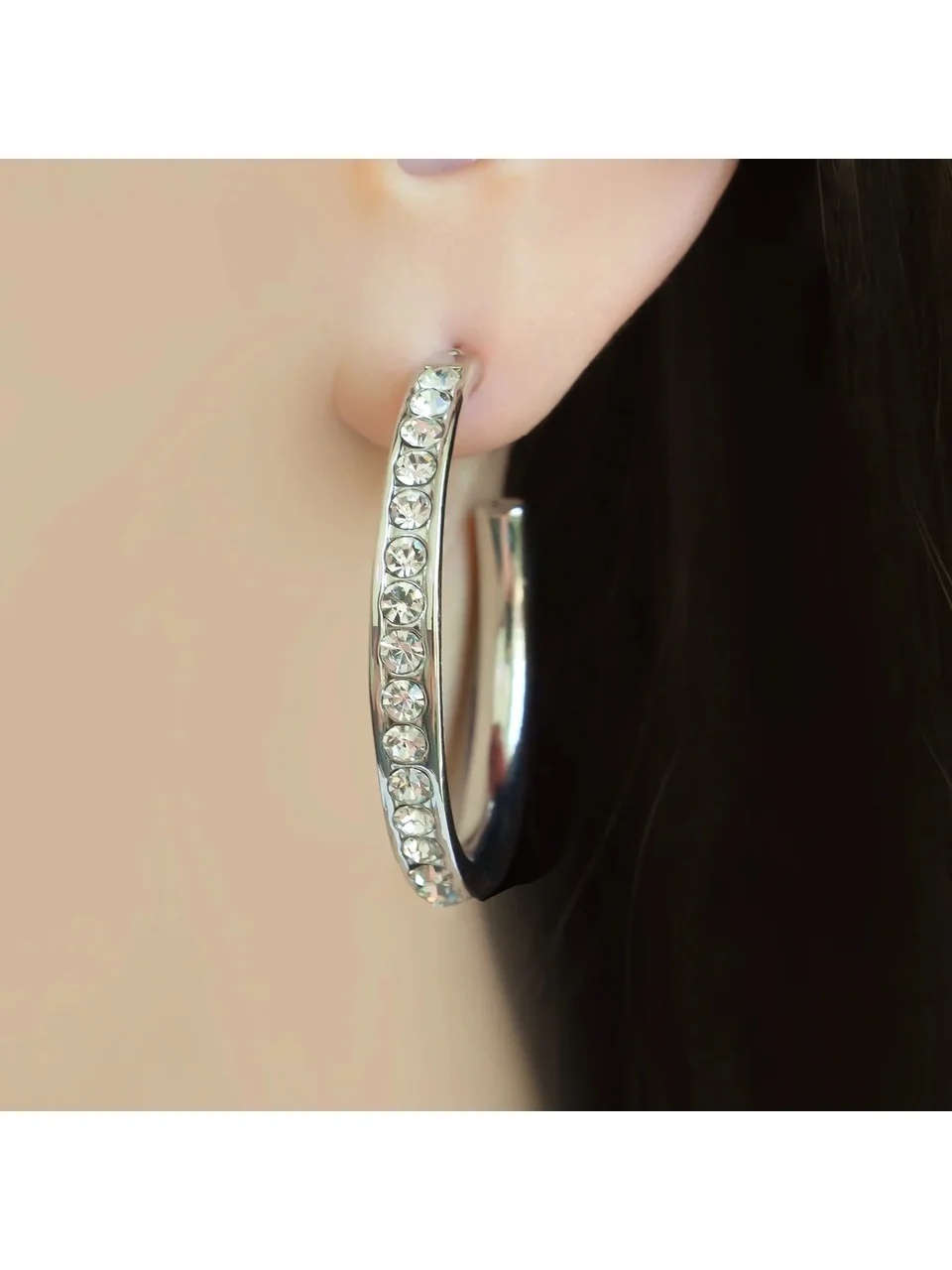 Серьги из сплава с кристаллами, позолота белым золотом 18K, фото 8