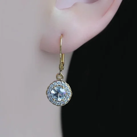 Серьги-гвоздики из серебра 925 с белым топазом и фианитом, позолота