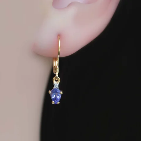 Серьги-гвоздики из серебра 925 с танзанитом и фианитом, позолота