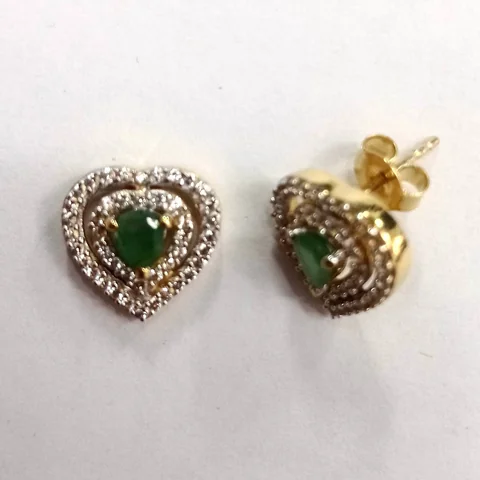 Серьги из серебра 925 с бразильским изумрудом и белым топазом, позолота