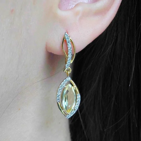 Zirak Kumush 925 Limon rang Topaz Oq Topaz (tilla yugurtirilgan)