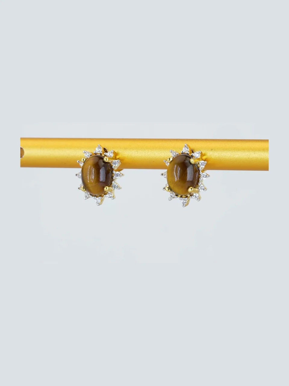 Серьги Серебро 925 Тигровый глаз Горы Брокман Белый циркон, фото 10