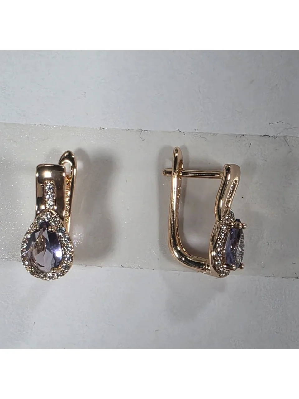 Pushti tilla yugurtirilgan bijuteriya ziraklar binafsha rang tosh bilan, rasm 4