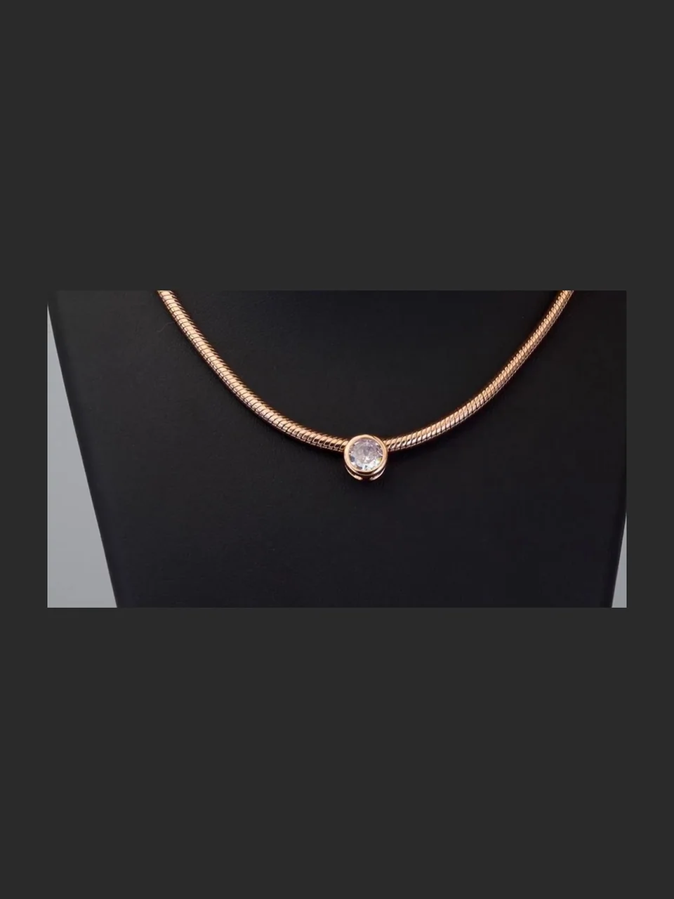 Цепь со вставкой, розовая позолота 18K, бижутерия, фото 6