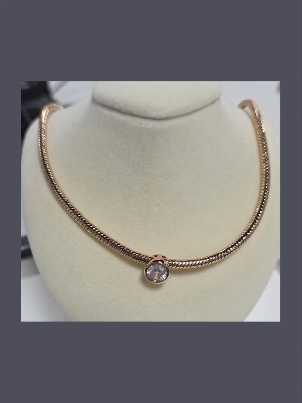 Цепь со вставкой, розовая позолота 18K, бижутерия, фото 8