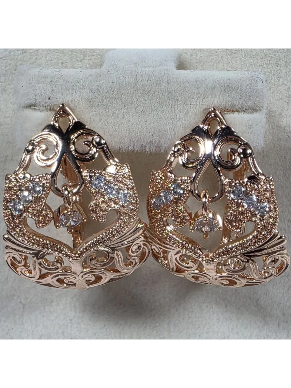 Серьги розовая позолота 18 карат, бижутерия, фото 2