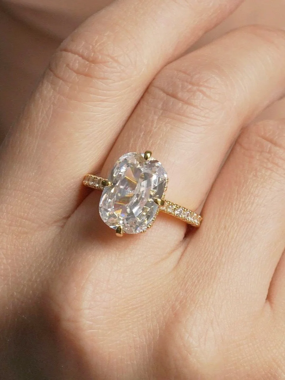 Кольцо бижутерия с фианитом, позолота 18K желтое, фото 4