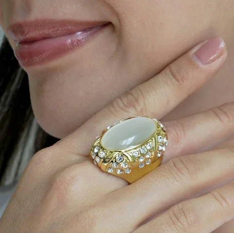 Кольцо из сплава с кошачьим глазом, позолота 18k