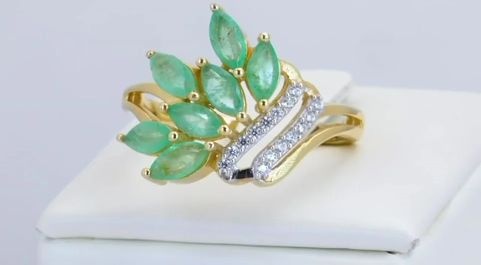 Кольцо Серебро 925 Эфиопский изумруд Циркон (Позолота), фото 13