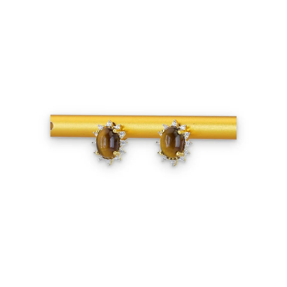 Серьги Серебро 925 Тигровый глаз Горы Брокман Белый циркон, фото 5