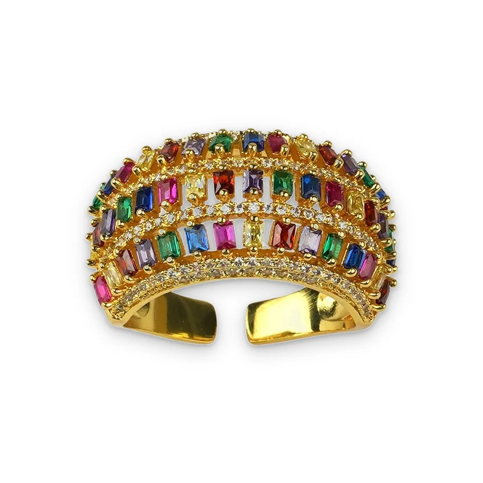 Кольцо бижутерия с фианитом, позолота 18K, фото 5