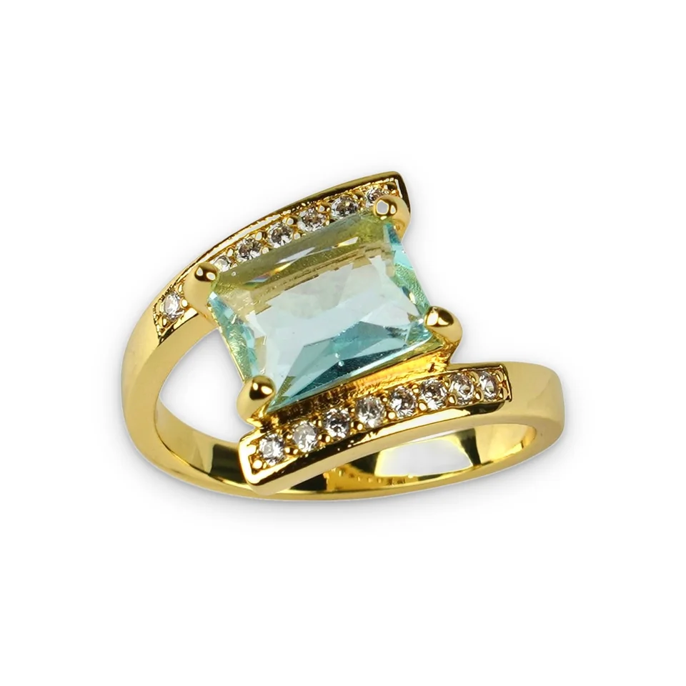 Кольцо бижутерия с фианитом, позолота 18K желтое золото, фото 4