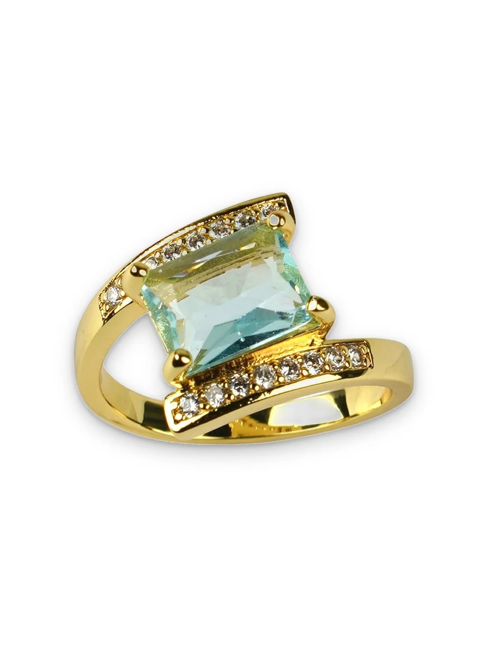 Кольцо бижутерия с фианитом, позолота 18K желтое золото, фото 5