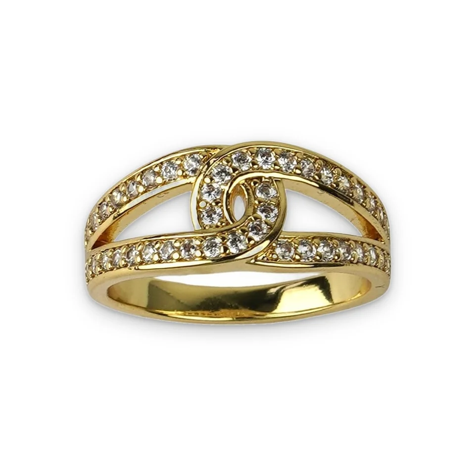 Кольцо бижутерия с фианитом, позолота 18K желтое золото, фото 4