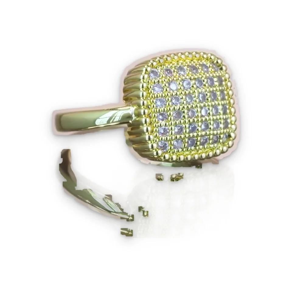 Кольцо бижутерия с фианитом, позолота 18K, фото 7