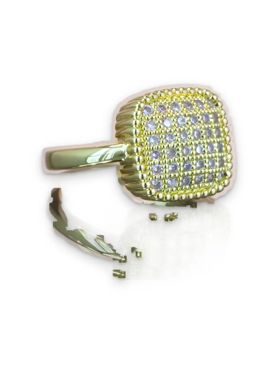 Кольцо бижутерия с фианитом, позолота 18K, фото 8