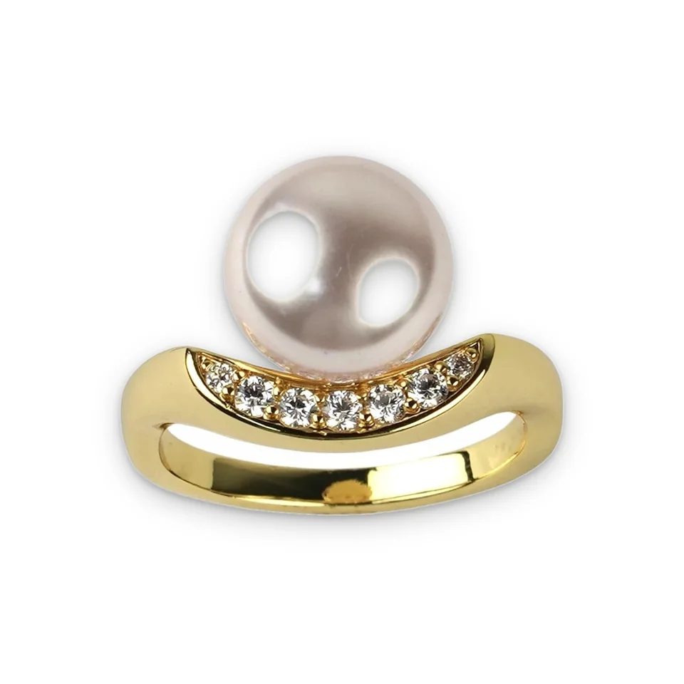 Кольцо бижутерия с фианитом, позолота 18K, фото 7